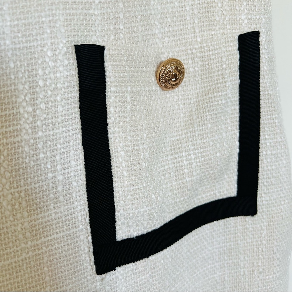 Commense Contrast Binding Button Tweed Short Dress Sz M Ivory - Picture 10 of 13